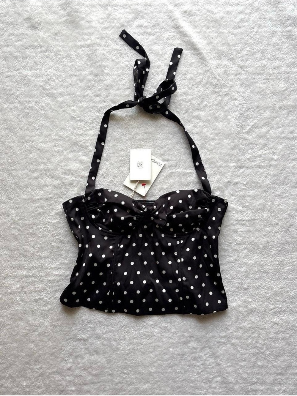 Black Polka Dot Halter Bustier Top
